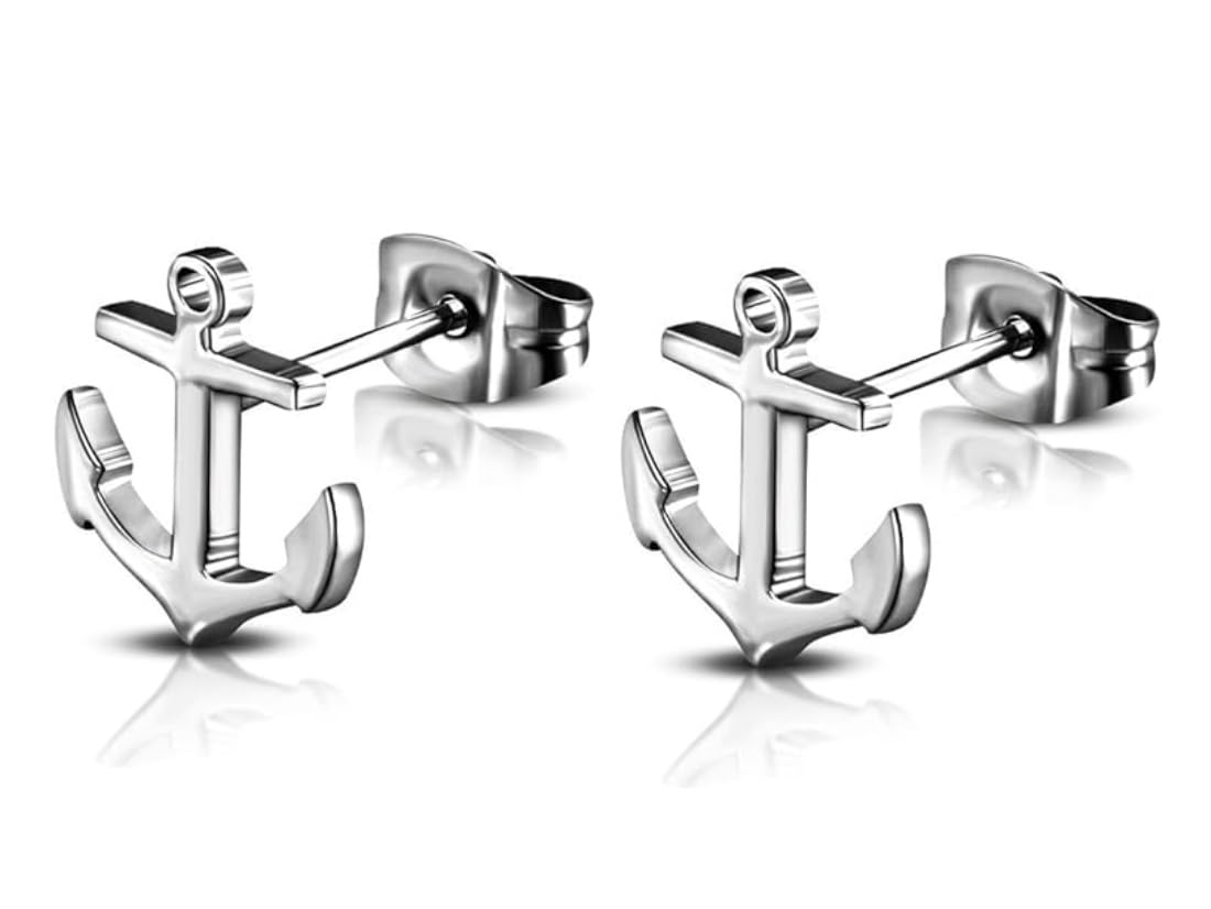 DianaL Boutique 316L Stainless Steel Nautical Marine Anchor Stud Earrings Gift Boxed Fashion Jewelry