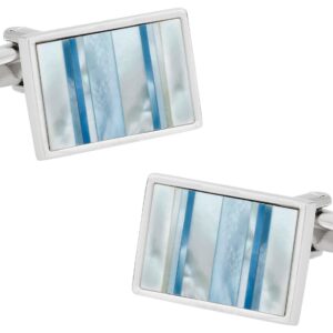 Cuff-Daddy Ocean Blue Mother of Pearl Cufflinks with Presentation Box Unique Shirt Accessories for Mens Wedding Cufflinks Thoughtful Gift Storage Cuff Links Travel Box