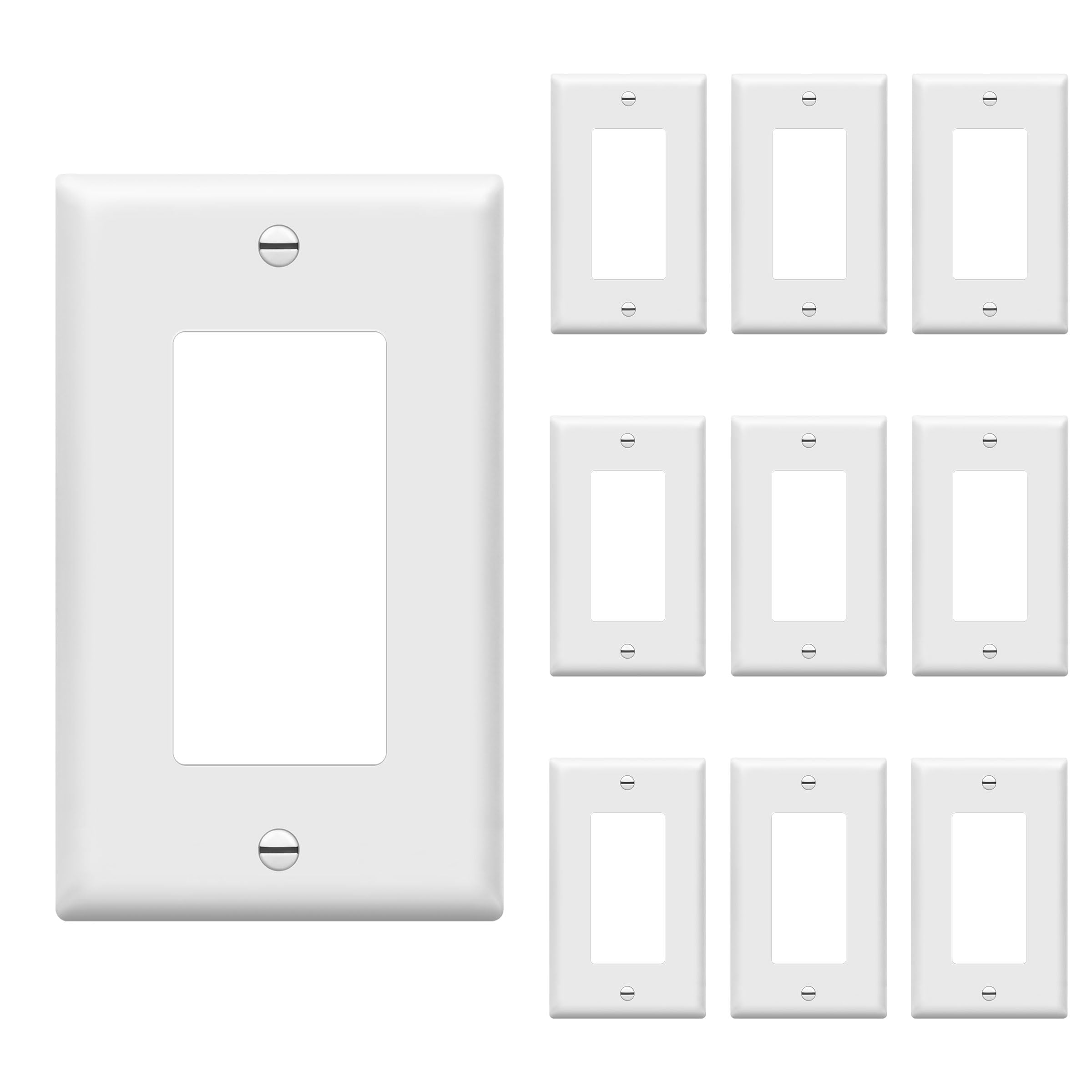 ENERLITES Decorator Light Switch or Receptacle Outlet Wall Plate, Size 1-Gang 4.50 Inches x 2.76 Inches, Unbreakable Polycarbonate Thermoplastic, 8831-W-10PCS, White (10 Pack), UL Listed