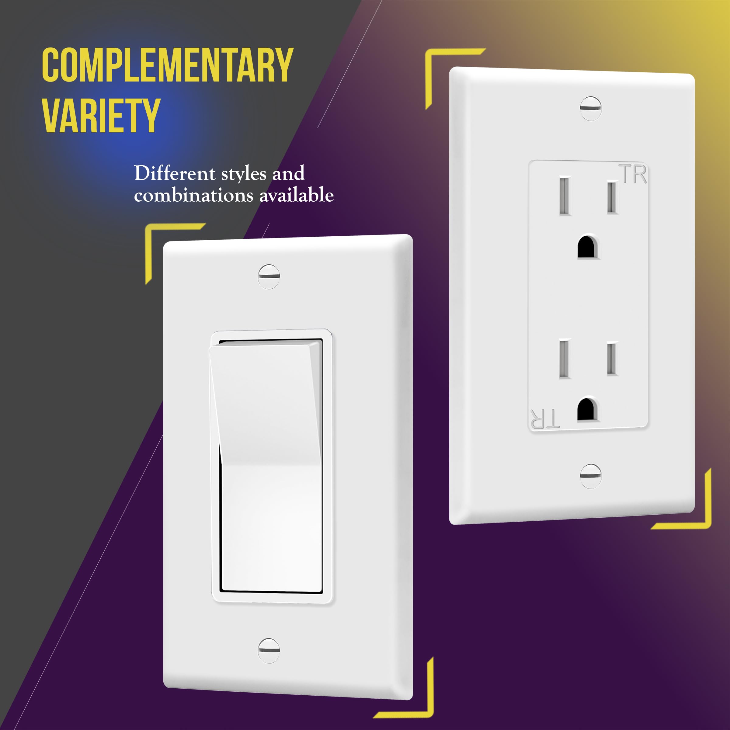 ENERLITES Decorator Light Switch or Receptacle Outlet Wall Plate, Size 1-Gang 4.50 Inches x 2.76 Inches, Unbreakable Polycarbonate Thermoplastic, 8831-W-10PCS, White (10 Pack), UL Listed