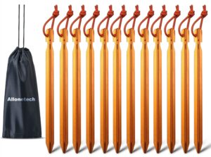 12 pack tent stakes, 7075 ground metal camping aluminum tent pegs, lightweight tent stakes heavy duty spikes camping accessories, orange