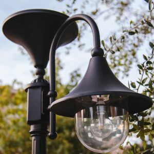 Gama Sonic Everest Outdoor Solar Lamp Post Light, Black Aluminum Downlight Lamp, 3-inch Fitter for Lamp Posts or Pier Mount (Sold Separately), Warm White Light 2700K, 109012