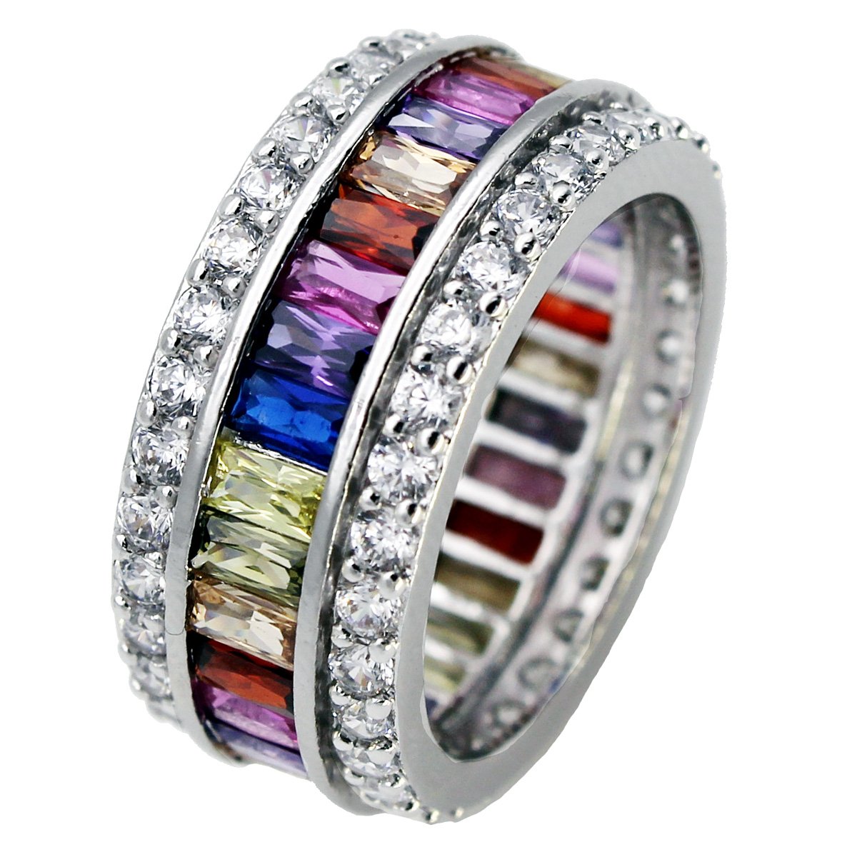 Womens Multicolor Band Baguette Gemstone Rings 925 Sterling Silver Ring Sizes 6 - 12 (8)