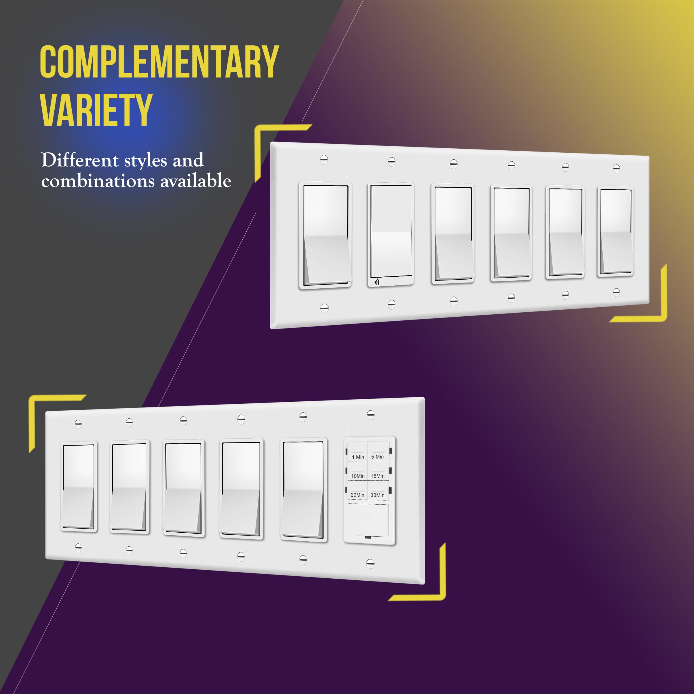 ENERLITES Decorator Light Switch or Receptacle Outlet Wall Plate, Size 6-Gang 4.50" x 11.81",Polycarbonate Thermoplastic, 8836-W, White