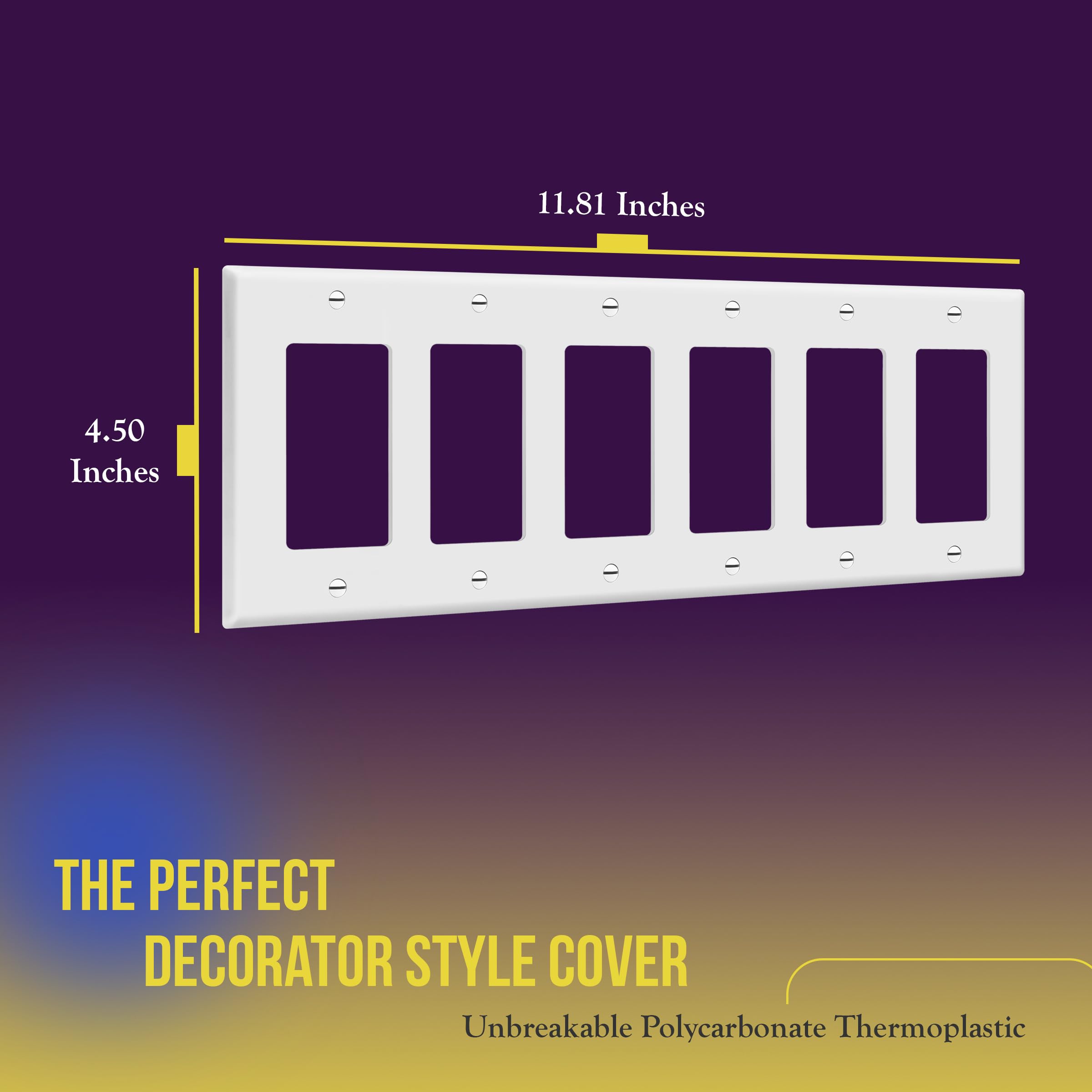 ENERLITES Decorator Light Switch or Receptacle Outlet Wall Plate, Size 6-Gang 4.50" x 11.81",Polycarbonate Thermoplastic, 8836-W, White