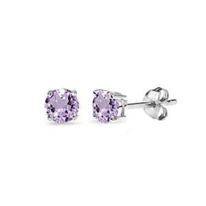 amethyst earrings | 925 sterling silver 4mm solitaire round purple stud genuine amethyst earrings for women gemstone fashion trendy