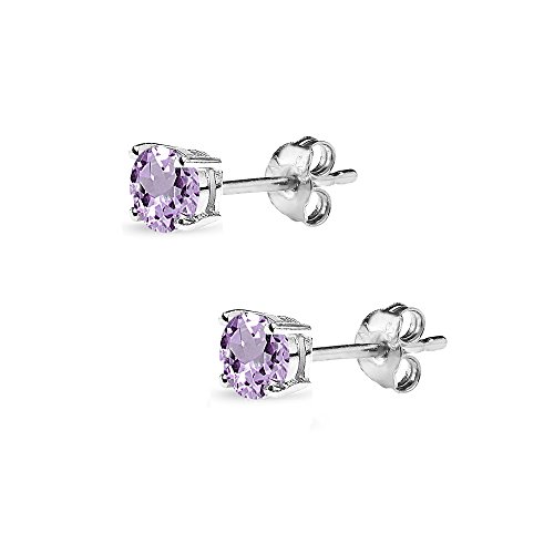 Amethyst Earrings | 925 Sterling Silver 4mm Solitaire Round Purple Stud Genuine Amethyst Earrings for Women Gemstone Fashion Trendy