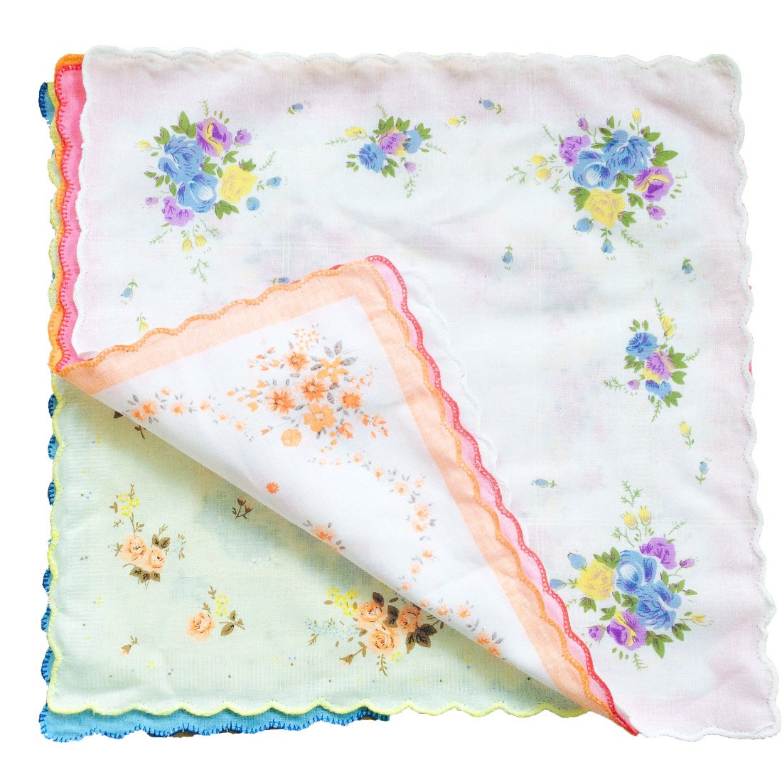 CoCoUSM Womens Vintage Floral Print Cotton handkerchiefs Bulk 10 PCS