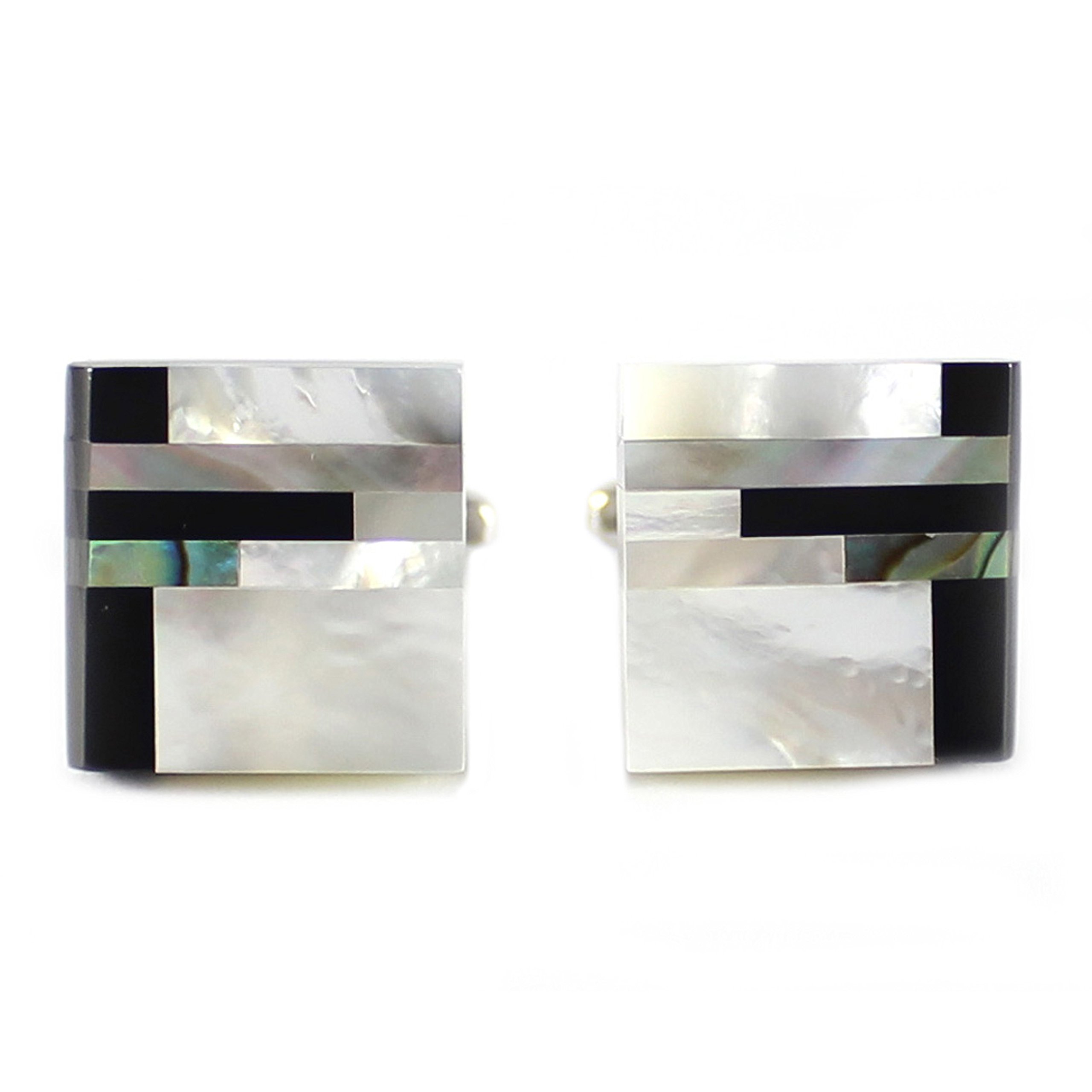 MENDEPOT Classic Genuine Onyx and Mother of Pearl Cufflinks Men Classic Cuff links With Box