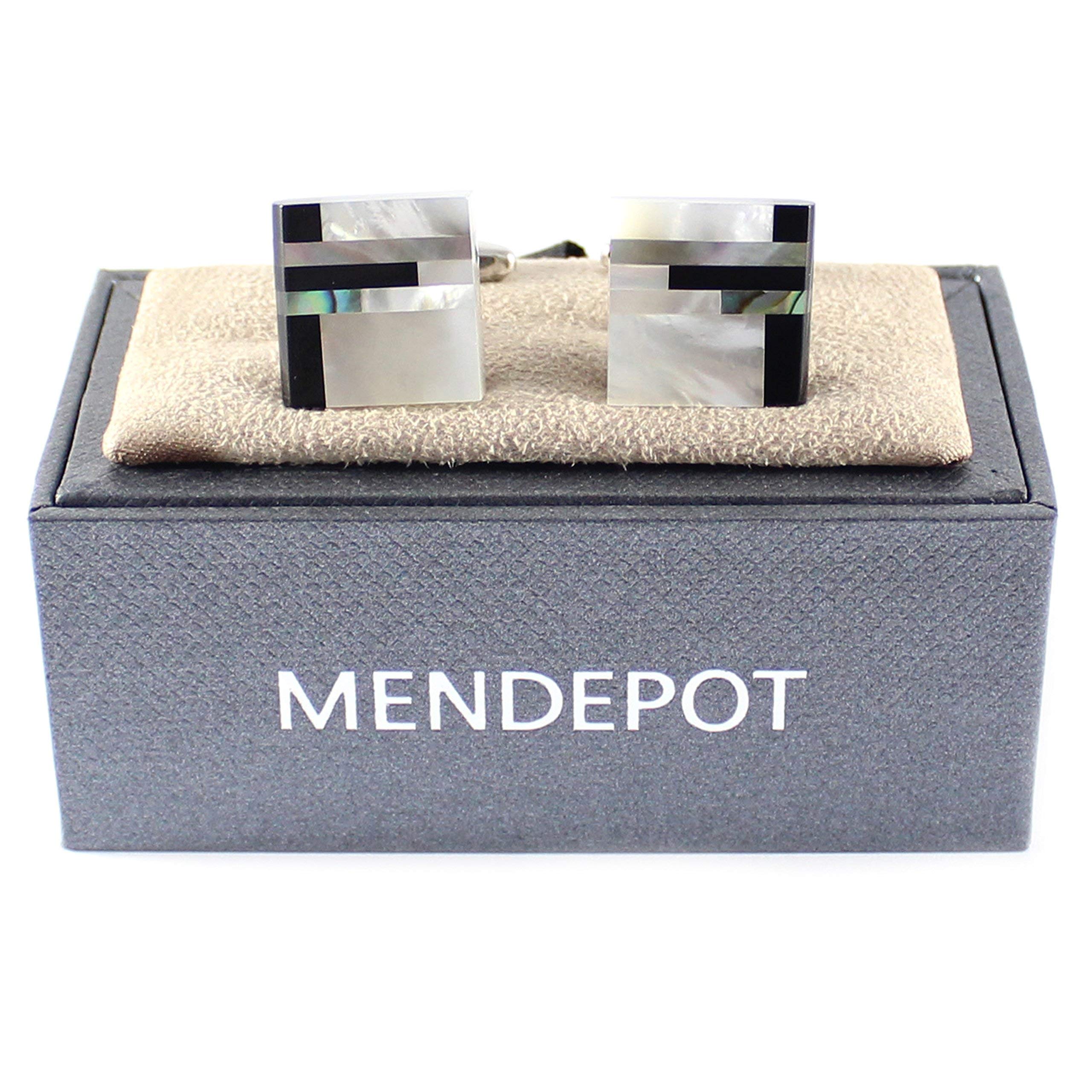 MENDEPOT Classic Genuine Onyx and Mother of Pearl Cufflinks Men Classic Cuff links With Box