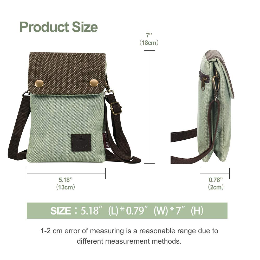 BECPLT Canvas Small Cute Crossbody Women Cell Phone Purse Wallet Bag with Shoulder Strap for iPhone 11 iPhone 6s 7 Plus 8 Plus iPhone XS MAX,Galaxy Note 9 S7 S10 Plus (Fits with OtterBox Case)-Green