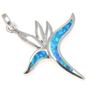 Arthur's Jewelry 925 Sterling silver Hawaiian bird of paradise flower blue synthetic opal pendant