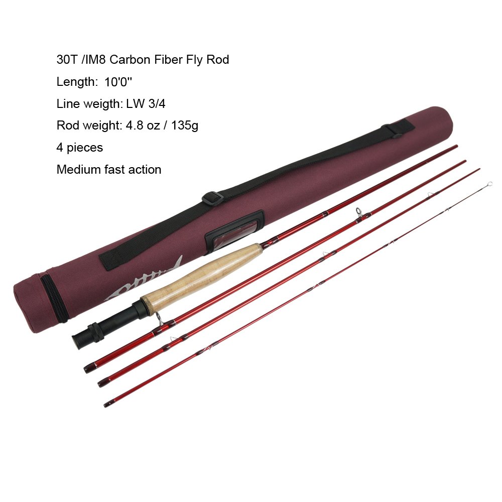 Aventik Fly Fishing Rod 4pc Weight3/4,10foot MF Graphite Rod Carbon Fiber Blank with Cordura Tube