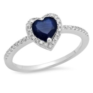 Dazzlingrock Collection 10K Heart Cut Blue Sapphire & Round White Diamond Heart Engagement Ring, White Gold, Size 6.5