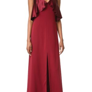 Jill Jill Stuart Women's Deep-V Satin Back Crepe Gown, Oxblood, 10