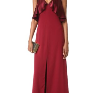 Jill Jill Stuart Women's Deep-V Satin Back Crepe Gown, Oxblood, 10