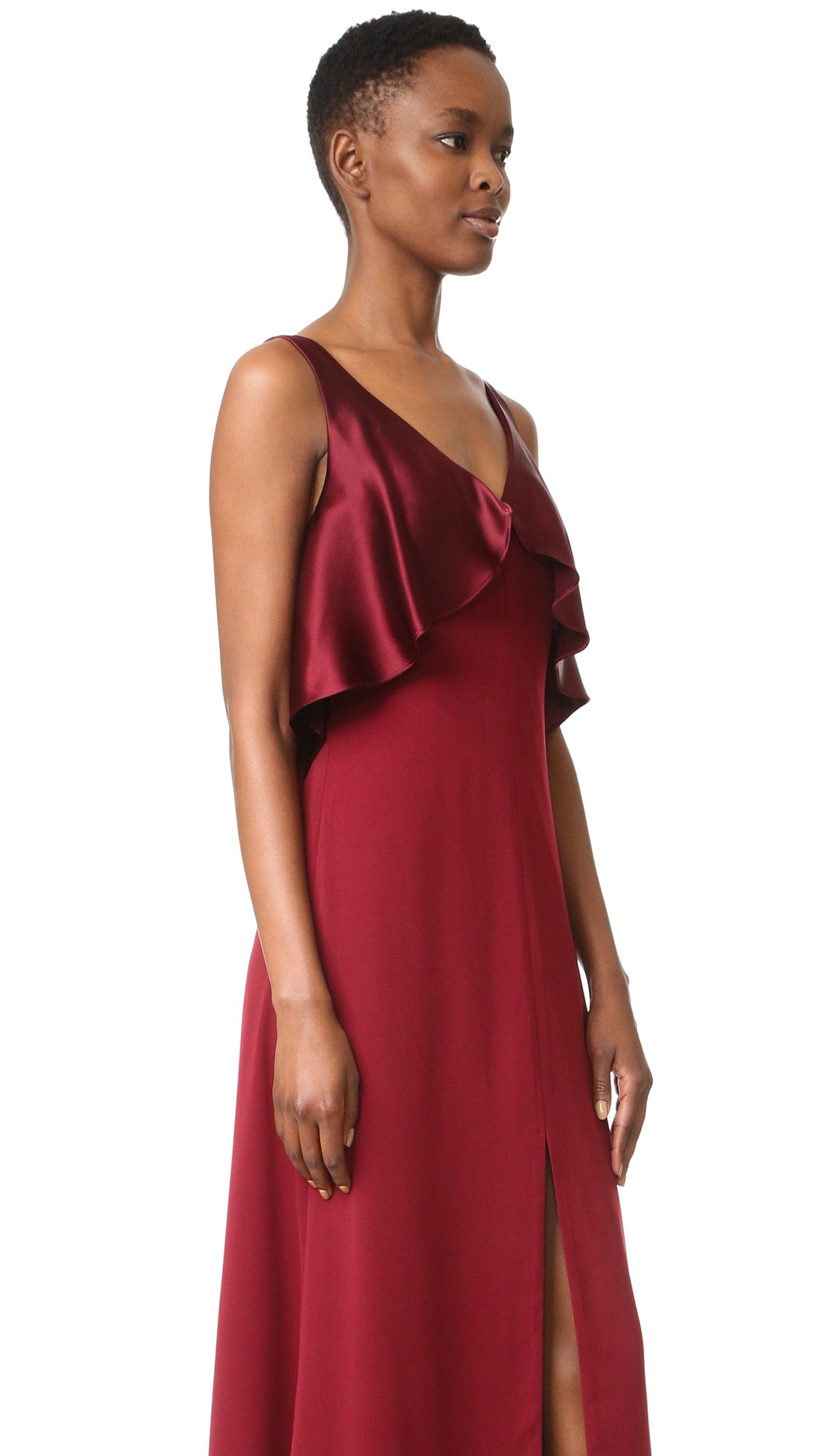 Jill Jill Stuart Women's Deep-V Satin Back Crepe Gown, Oxblood, 10