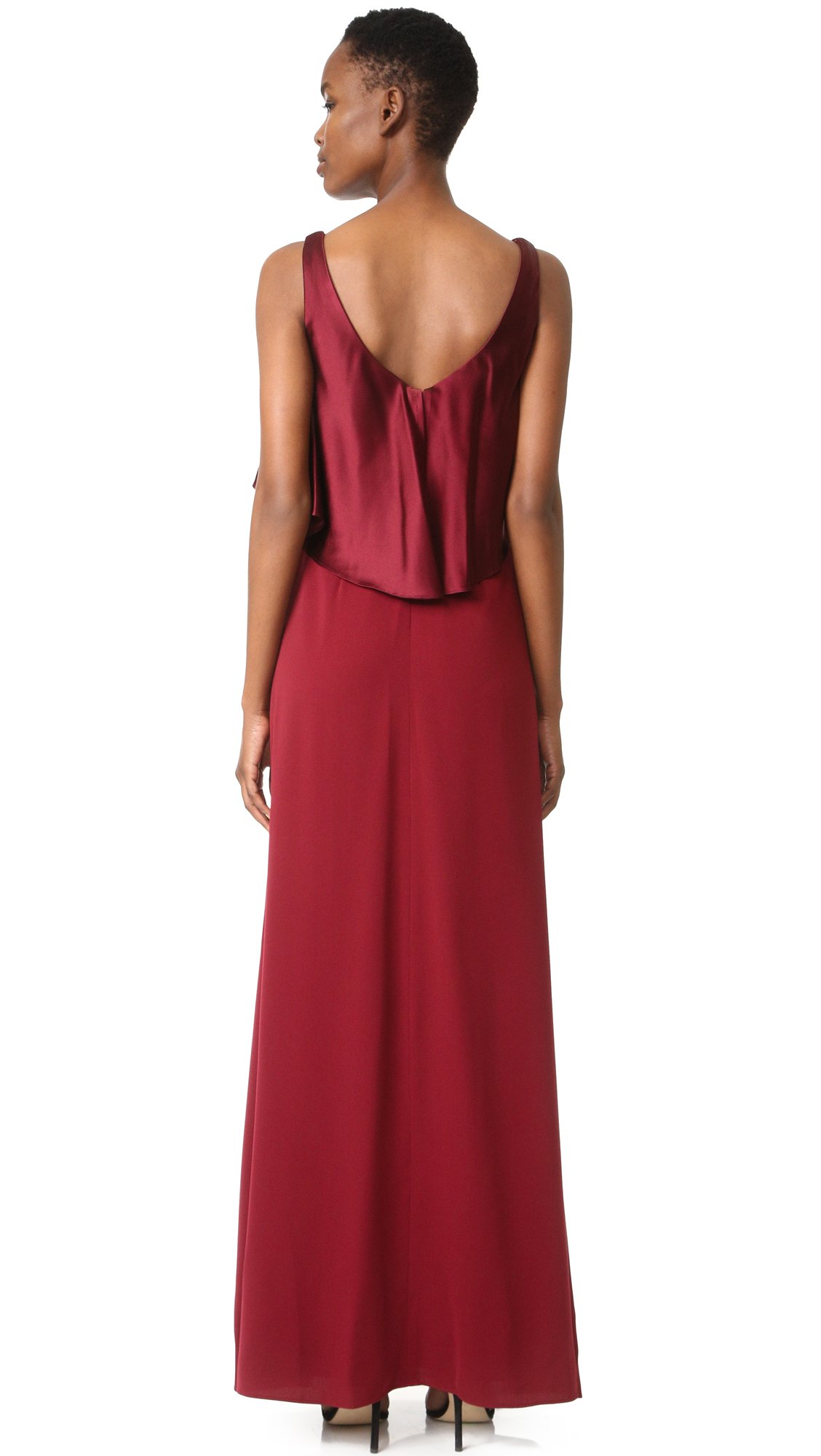 Jill Jill Stuart Women's Deep-V Satin Back Crepe Gown, Oxblood, 10