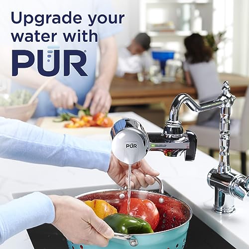 PUR PLUS Faucet Mount Water Filtration System, 3-in-1 Powerful, Natural Mineral Filtration with Lead Reduction, Horizontal, Chrome, PFM400H