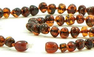 AmberJewelry Baltic Amber Beaded Necklaces for Adults - 21.6 inches (55cm) - Dark Cognac / Brown Color Amber Beads Necklace - Authentic / Polished Baltic Amber Beads Necklace collar de ámbar Handmade in Baltic Region