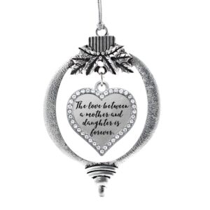 Inspired Silver - Mother and Daughter Bond Charm Ornament - Silver Open Heart Charm Holiday Ornaments with Cubic Zirconia Jewelry