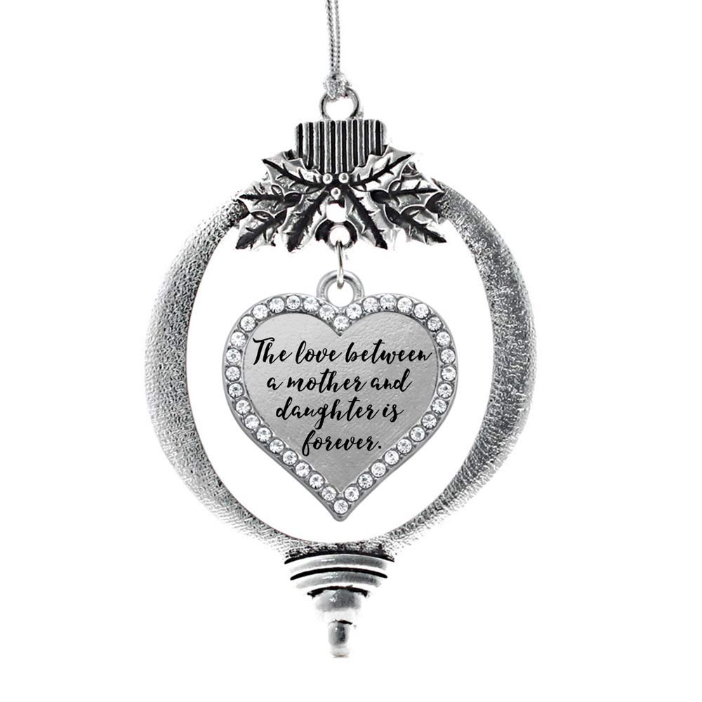 Inspired Silver - Mother and Daughter Bond Charm Ornament - Silver Open Heart Charm Holiday Ornaments with Cubic Zirconia Jewelry