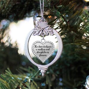 Inspired Silver - Mother and Daughter Bond Charm Ornament - Silver Open Heart Charm Holiday Ornaments with Cubic Zirconia Jewelry