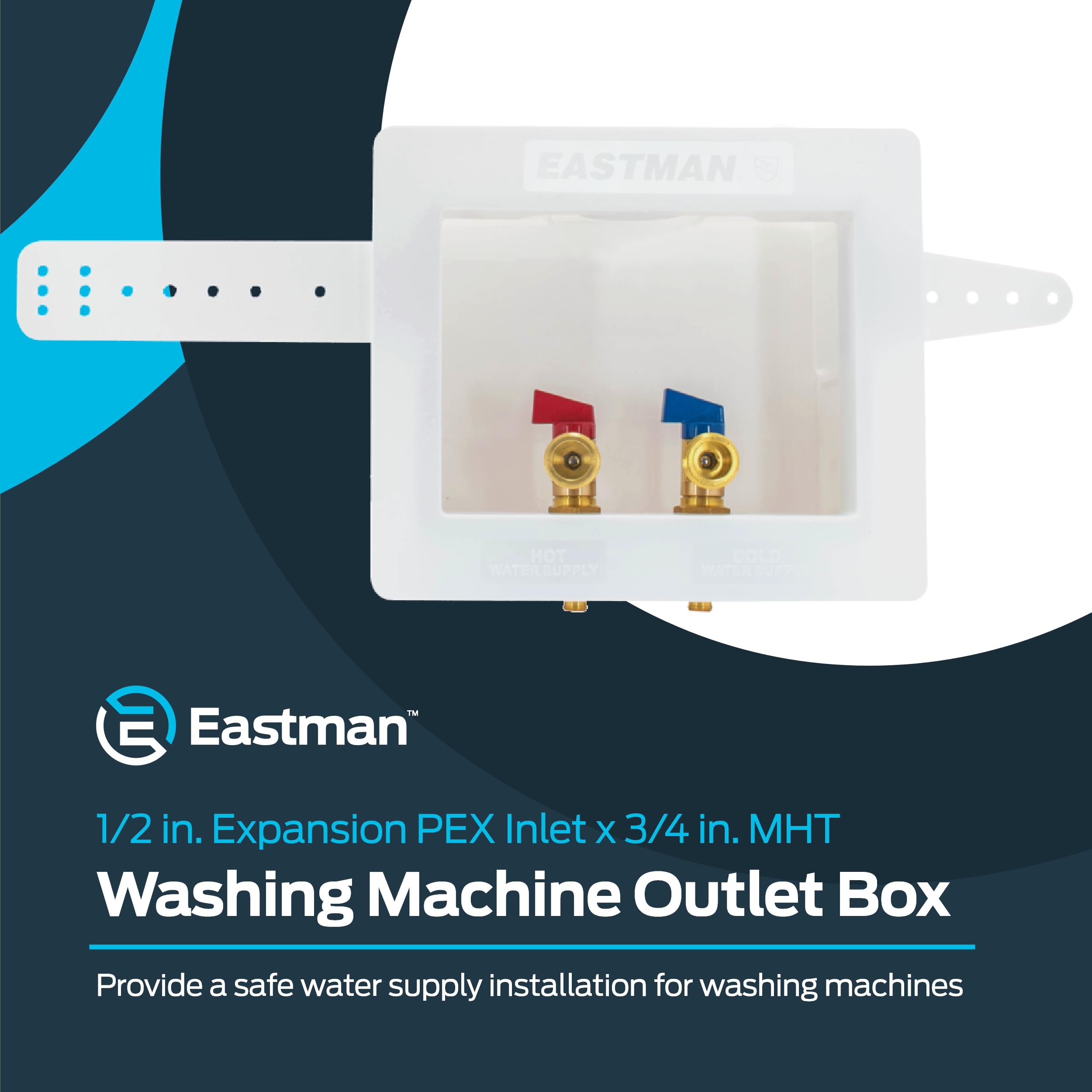 Eastman 1/2 Inch Expansion PEX Connection x 3/4 Inch MHT Washing Machine Outlet Box, Push to Connect Brass Plumbing Fittings, Double Drain, 60261