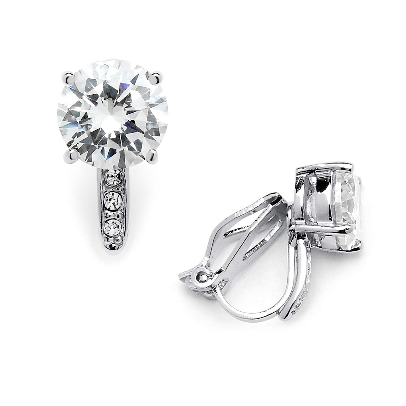 Mariell Clip-On Cubic Zirconia Crystal Stud Earring, 2 Carat, for Wedding, Bride, Prom, Birthday Gift