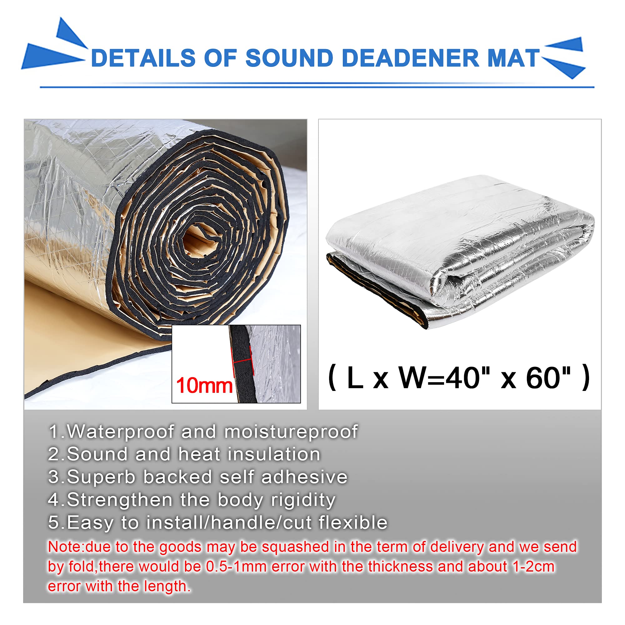 uxcell 394mil 16.36sqft Car Noise Sound Deadener Deadening Insulation Mat Waterproof 60 x 40 Inches