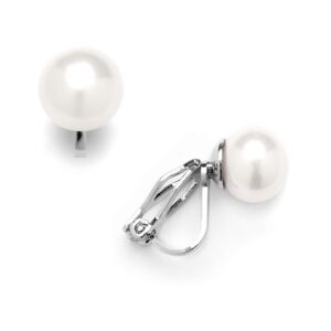 Mariell Ivory Freshwater Pearl Stud Clip On Earring for Women, 9mm, Non-Pierced Earring Birthday Gift