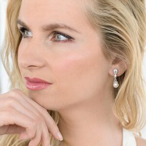 Mariell Vintage CZ and Ivory Pearl Drop Clip On Wedding Earrings for Brides - Genuine Platinum Plated