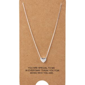 WRISTCHIE 925 Sterling Silver Tiny Minimalism Floating Heart Necklace 17.5" (Silver) (Box Chain)