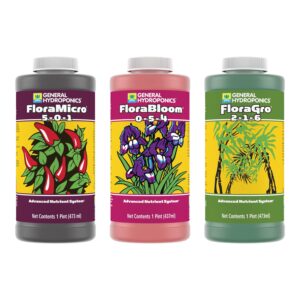 General Hydroponics FloraSeries Hydroponic Nutrient Fertilizer System with FloraMicro, FloraBloom and FloraGro, 1 pt.