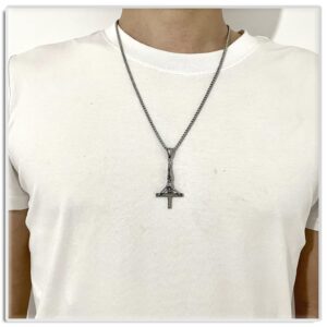 Xusamss Punk Titanium Steel Inverted Cross Pendant Skull Necklace,24inches Chain