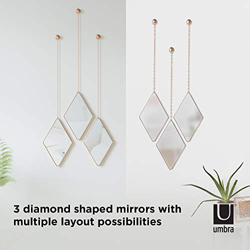 Umbra Dima Mirrors, Trio of Decorative Mirrors for Wall Decor, Apartment Décor/Wall Art, Copper, 28.7 x 17.7 x 1.6 cm, Diamond, Set of 3