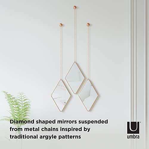 Umbra Dima Mirrors, Trio of Decorative Mirrors for Wall Decor, Apartment Décor/Wall Art, Copper, 28.7 x 17.7 x 1.6 cm, Diamond, Set of 3