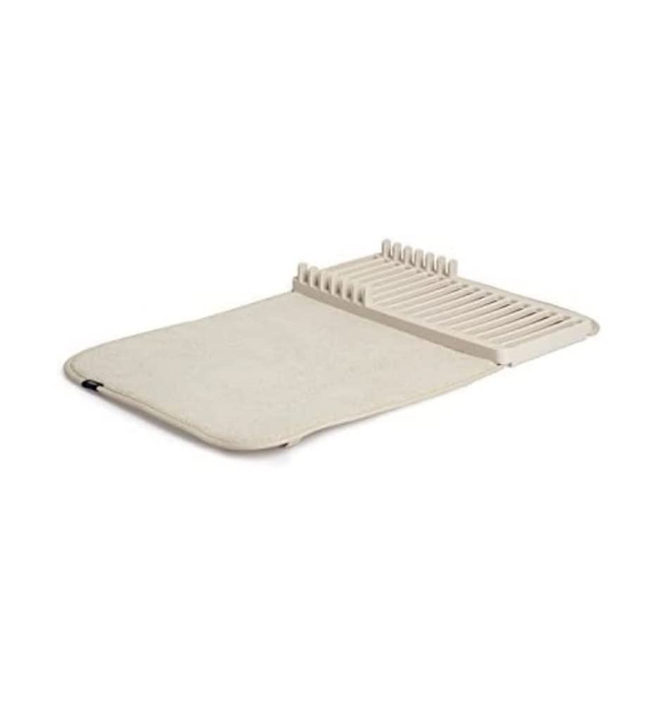 Umbra UDRY Rack and Microfiber Dish Drying Mat-Space-Saving Lightweight Design Folds Up for Easy Storage, Mini, Linen