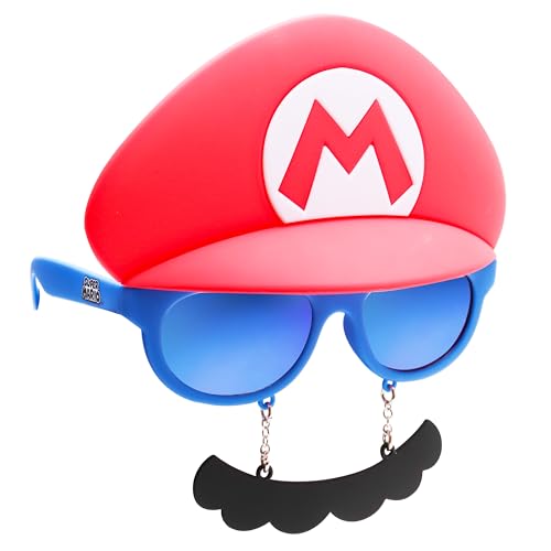 Sun-Staches Nintendo Official Mario Sunglasses, UV400 Costume Accessory, Red Mask One Size Fits Most