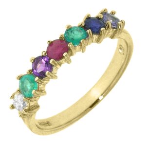 letsbuygold 14k yellow gold natural multi gem and diamond womens dearest eternity ring - sizes 4 to 12 available