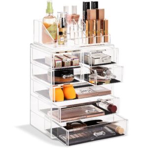 sorbus clear cosmetic makeup organizer - make up & jewelry storage, case & display - spacious design - great holder for dresser, bathroom, vanity & countertop (3 large, 4 small drawers)