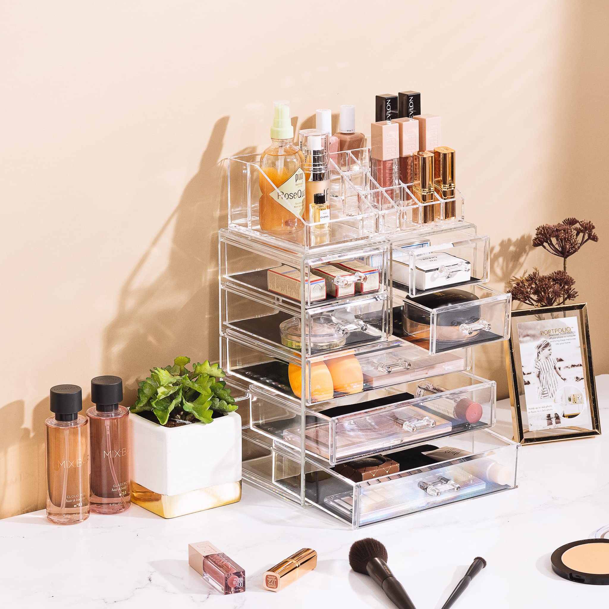 Sorbus Clear Cosmetic Makeup Organizer - Make Up & Jewelry Storage, Case & Display - Spacious Design - Great Holder for Dresser, Bathroom, Vanity & Countertop (3 Large, 4 Small Drawers)