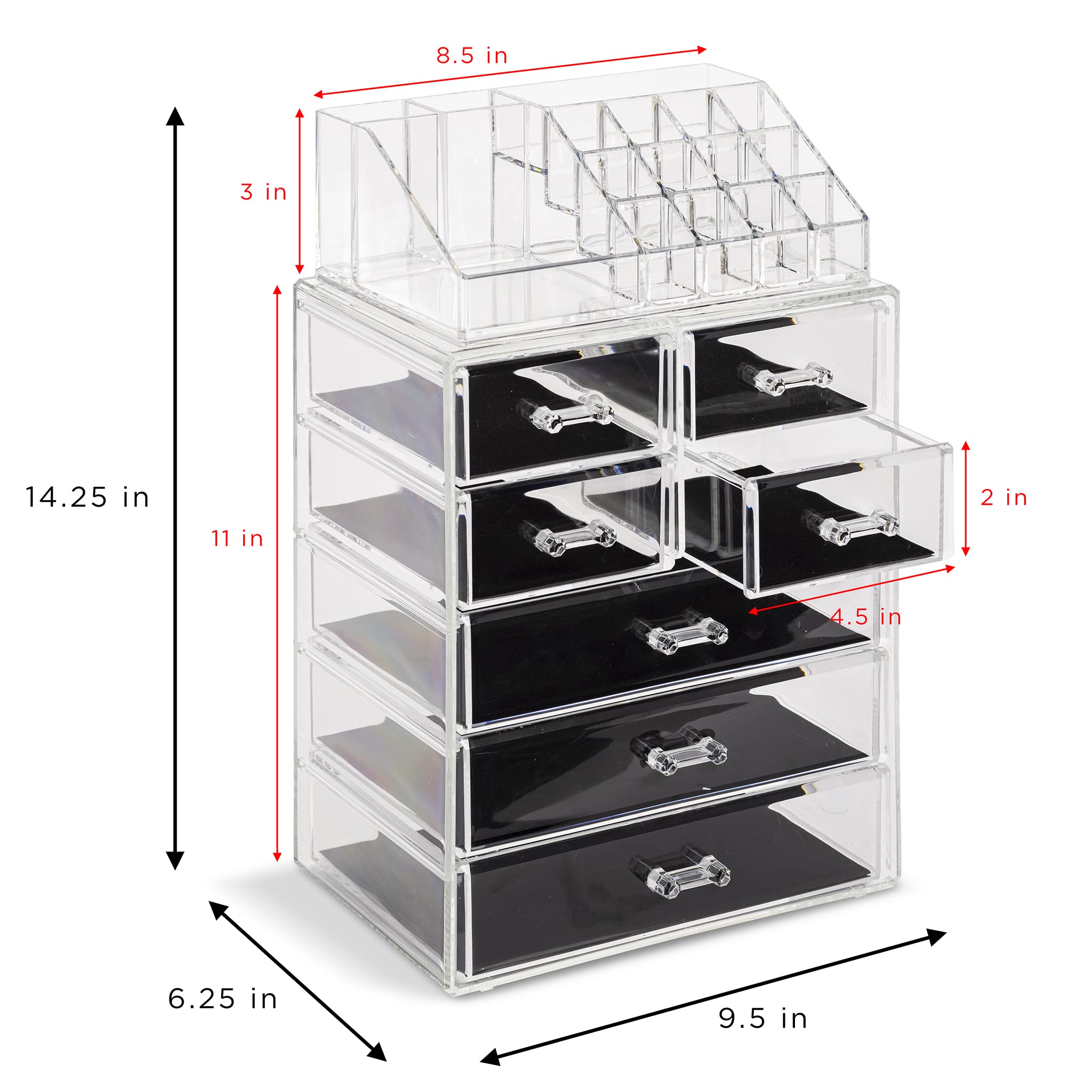 Sorbus Clear Cosmetic Makeup Organizer - Make Up & Jewelry Storage, Case & Display - Spacious Design - Great Holder for Dresser, Bathroom, Vanity & Countertop (3 Large, 4 Small Drawers)