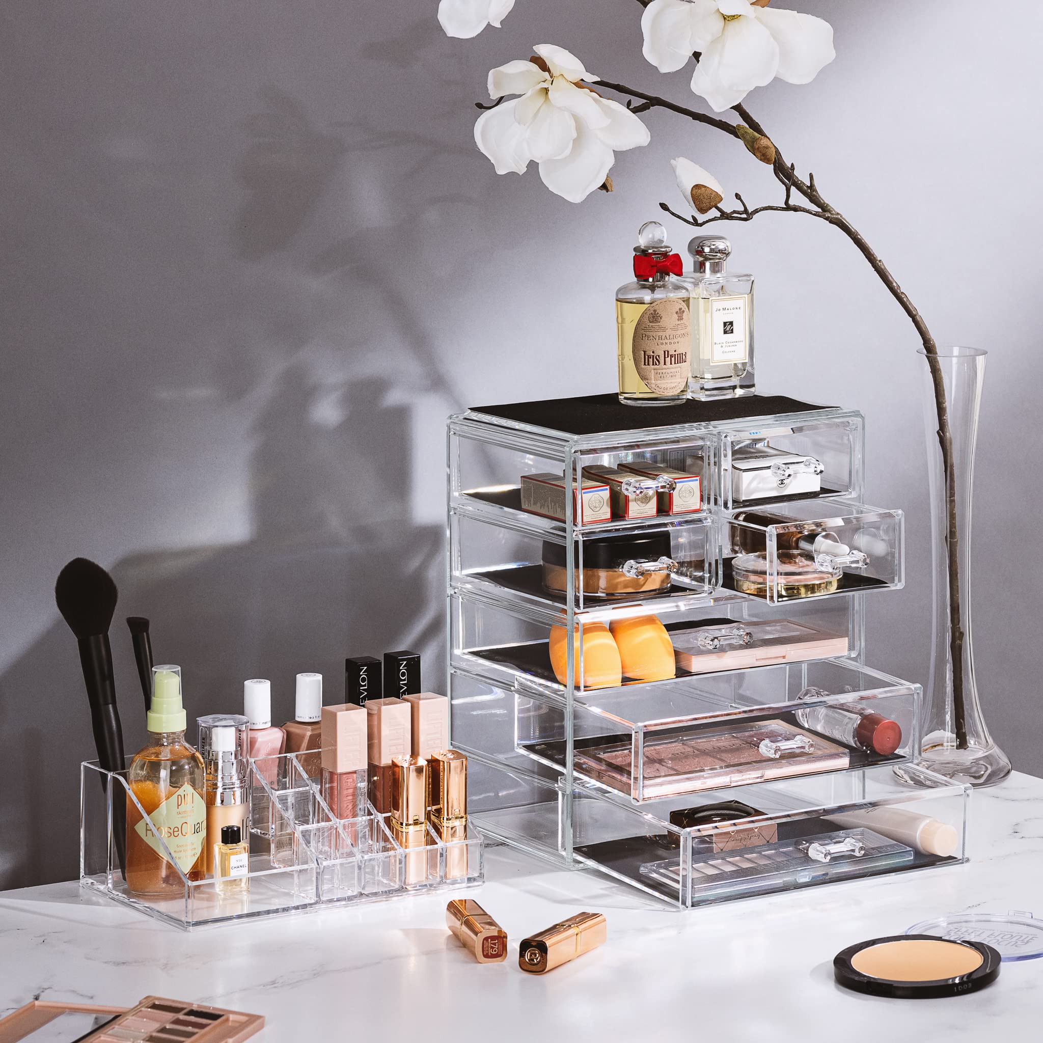 Sorbus Clear Cosmetic Makeup Organizer - Make Up & Jewelry Storage, Case & Display - Spacious Design - Great Holder for Dresser, Bathroom, Vanity & Countertop (3 Large, 4 Small Drawers)