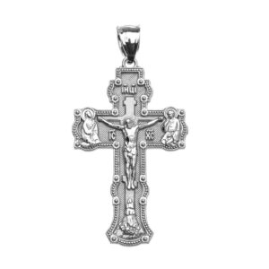 Religious Jewelry Elegant Russian Orthodox Save and Protect Cross Pendant in Sterling Silver