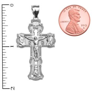 Religious Jewelry Elegant Russian Orthodox Save and Protect Cross Pendant in Sterling Silver