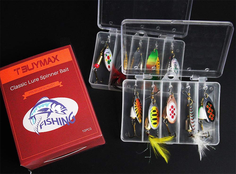 10pcs Fishing Lure Spinnerbait, Bass Trout Salmon Hard Metal Spinner Baits Kit with 2 Tackle Boxes by Tbuymax