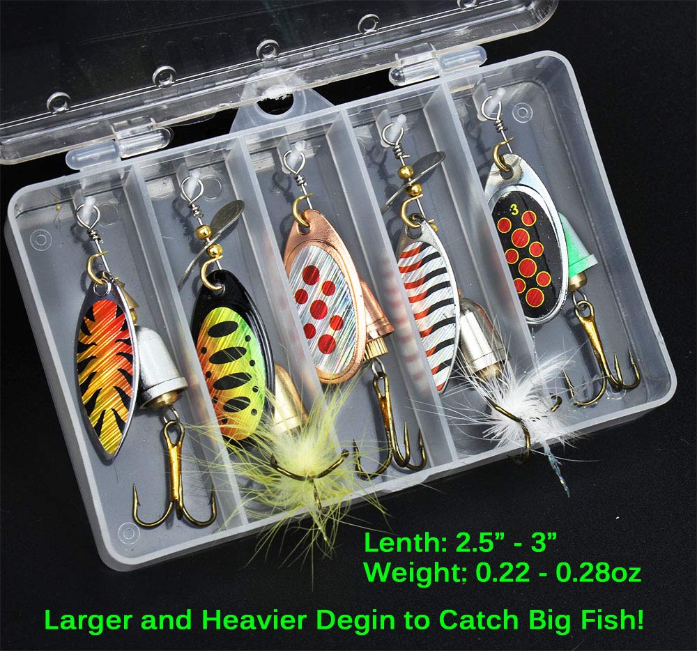 10pcs Fishing Lure Spinnerbait, Bass Trout Salmon Hard Metal Spinner Baits Kit with 2 Tackle Boxes by Tbuymax