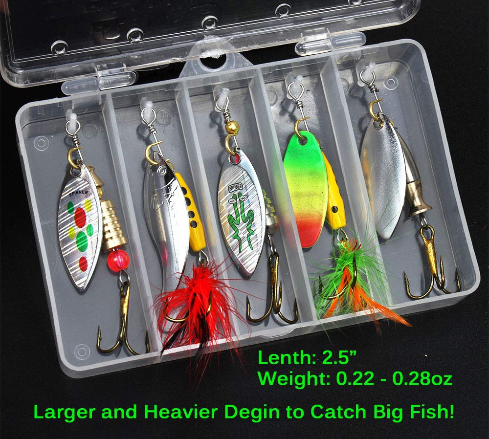 10pcs Fishing Lure Spinnerbait, Bass Trout Salmon Hard Metal Spinner Baits Kit with 2 Tackle Boxes by Tbuymax