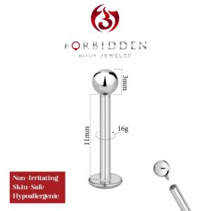 Forbidden Body Jewelry 16g 11mm Surgical Steel Tragus Earring, Helix Earring and Labret Piercing Stud, 3mm Ball Top